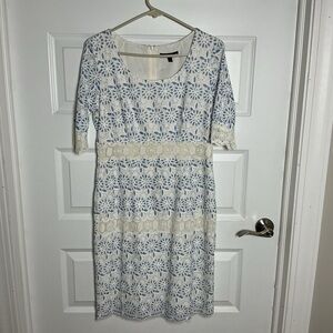 Chic White and Blue Floral Lace Maxi Dress